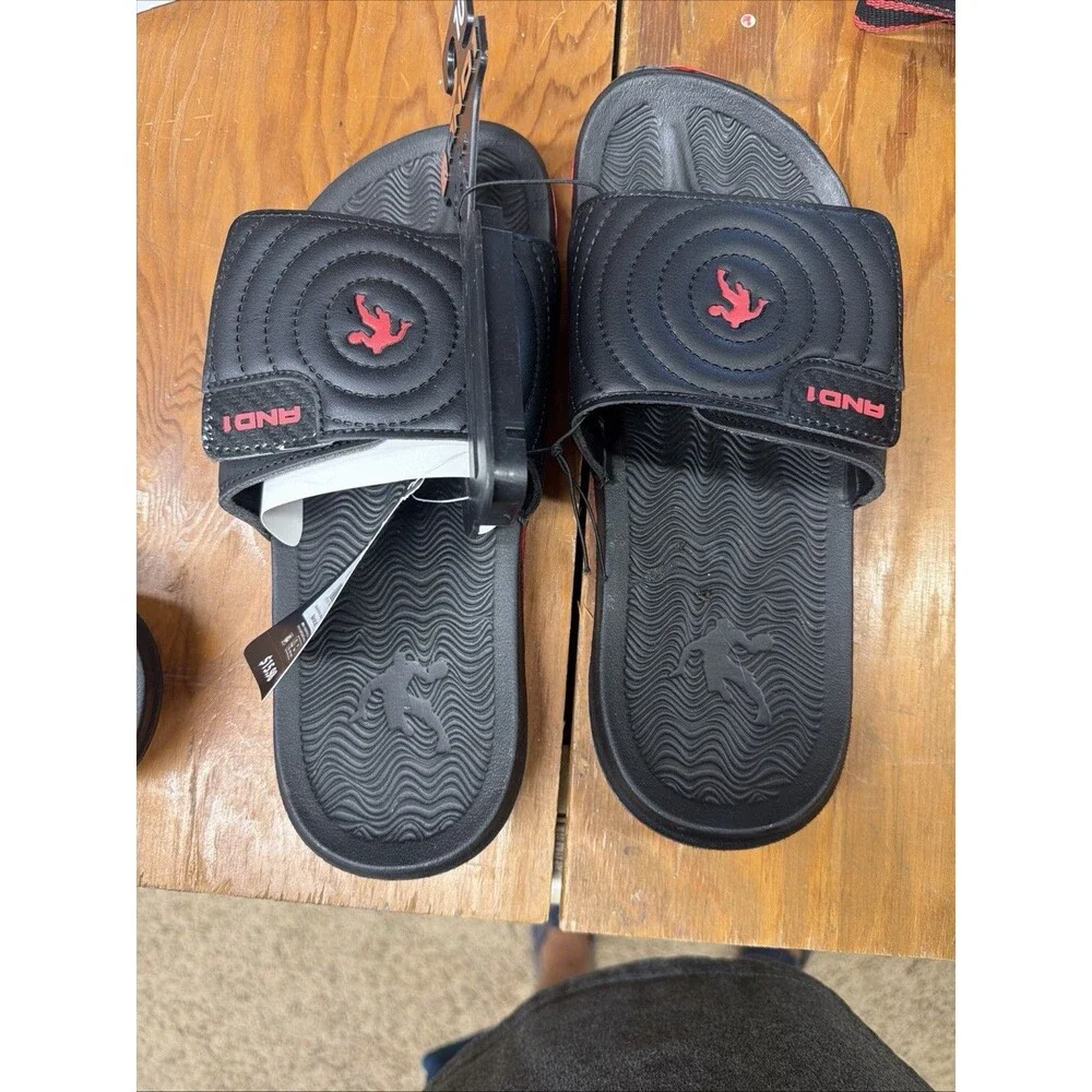 AND1 Men's Athletic Adjustable Swirl Slide Sandals in Black Size 10 NWT